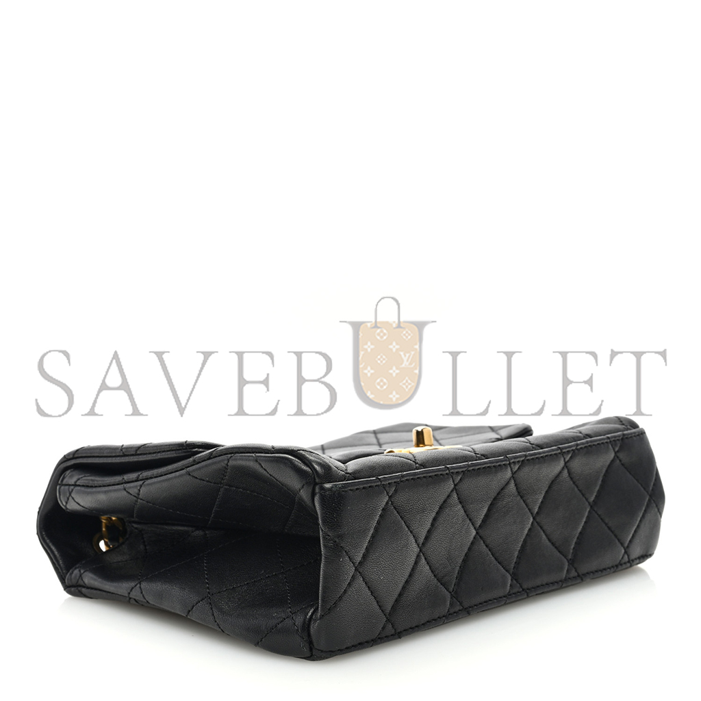 Ch*el master lambskin quilted chaine lettre square flap black (23*17*8cm)